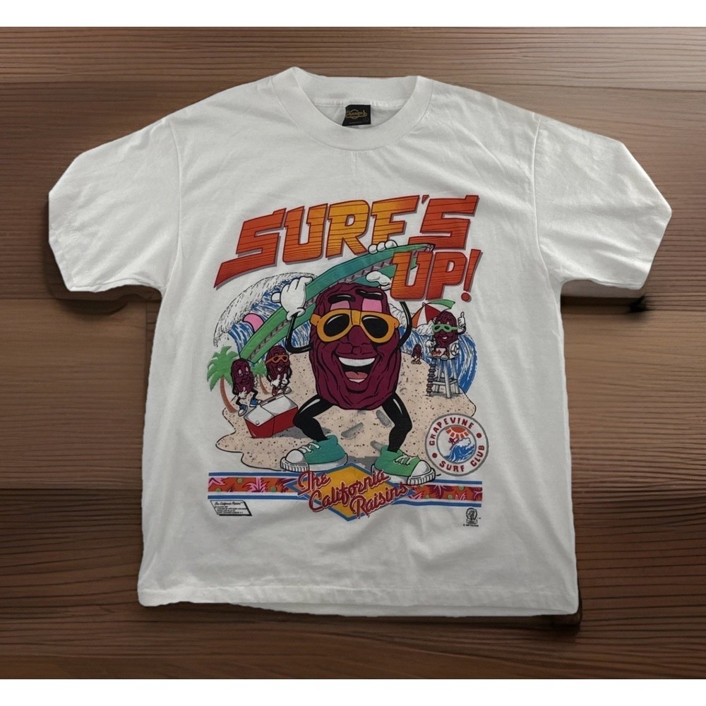 Vintage 1987 California Raisins "Surf's Up" T-Shirt, Changes Tag, Size: L Mint